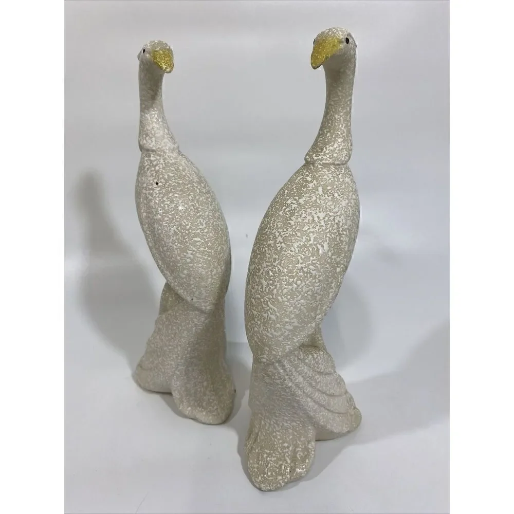Vintage MCM Midcentury Textured Ceramic Bird Figurine‎ Set White Pheasant  11”